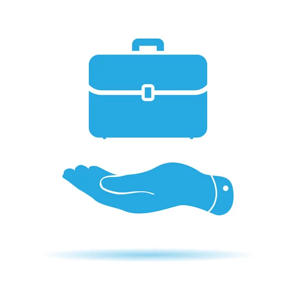 Flat hands showing portfolio case icon — Stock Vector