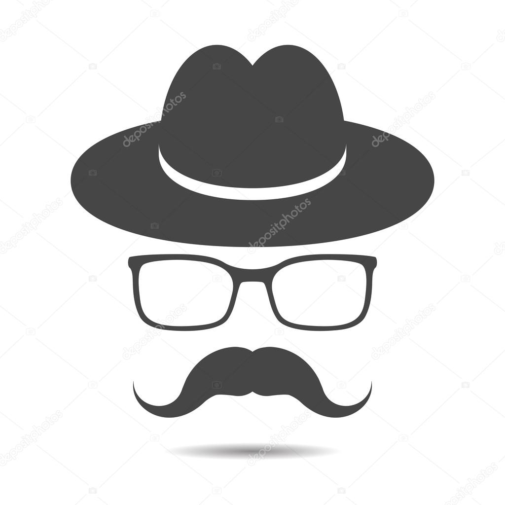 black hat with mustache and glasses
