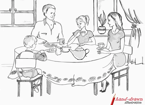 Familie aan tafel — Stockvector