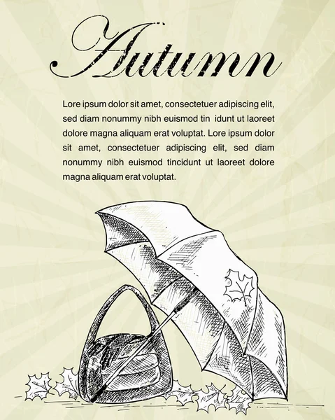 Hojas y paraguas de otoño — Archivo Imágenes Vectoriales