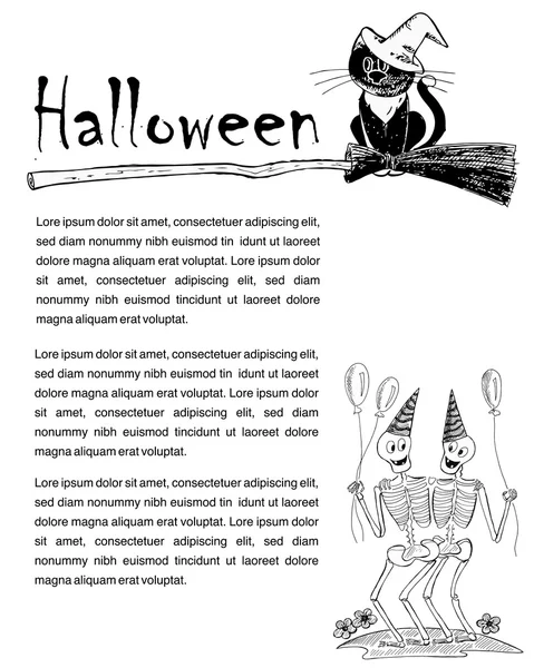 Halloween kat op de bezem — Stockvector