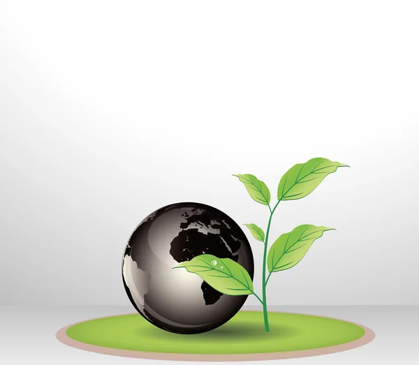 Globe en groene plant — Stockvector