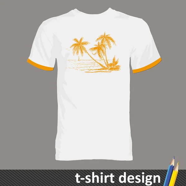 T-shirt avec île d'été dessinée à la main — Image vectorielle
