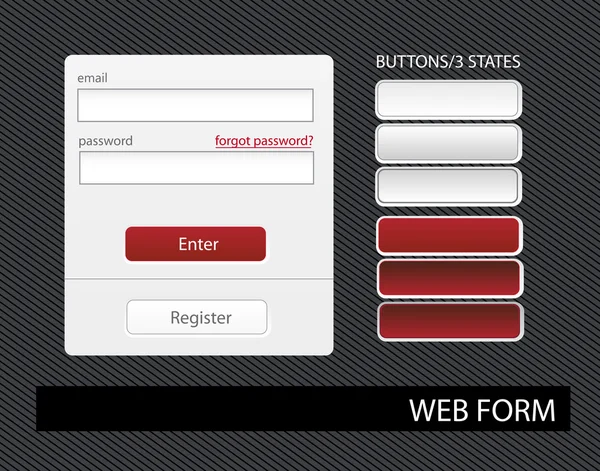 Iniciar sesión y formulario de registro con 3 estados de botones Vector De Stock