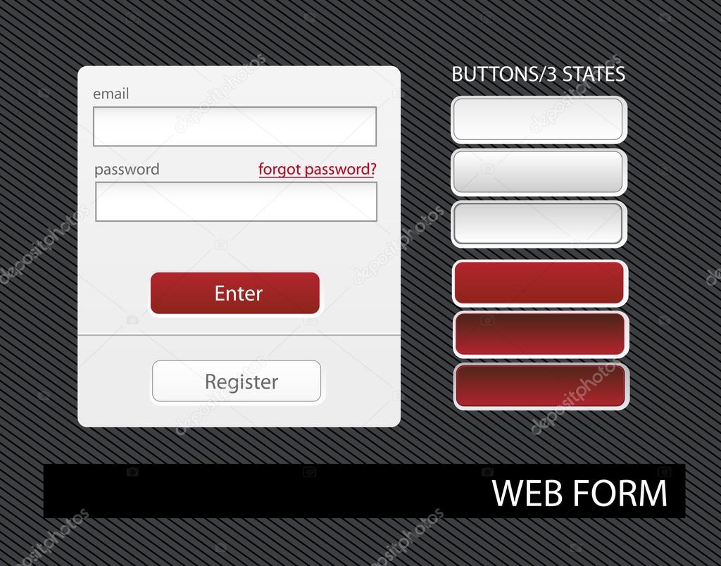 Sign-in and registration form with 3 states of buttons