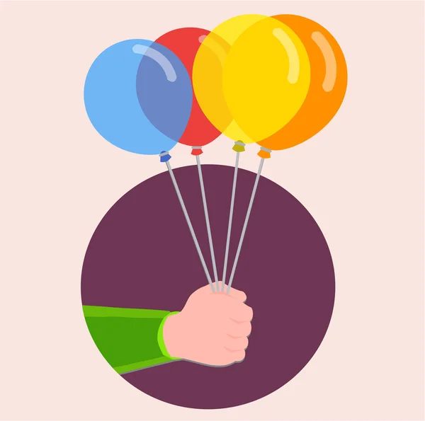 Mano celebración de globos de colores — Archivo Imágenes Vectoriales