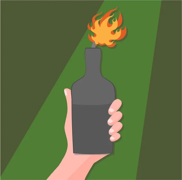 Ruce drží láhev s molotov koktejl — Stockový vektor