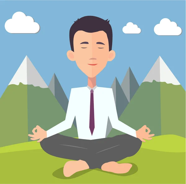 Hombre de negocios haciendo yoga — Vector de stock