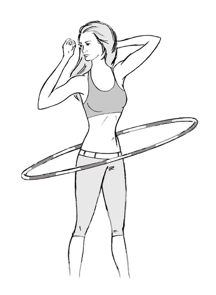 Chica de fitness con hula hoop — Vector de stock