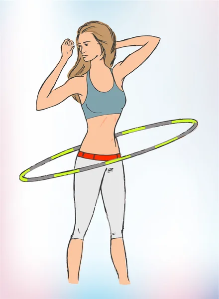 Fitness girl with   hula hoop Vector Graphics