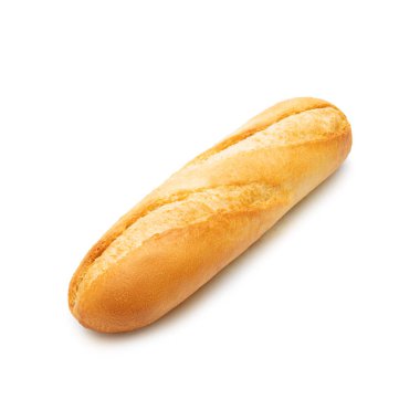 Fransız ekmeği beyaz arka planda izole edilmiş. Üst görünüm