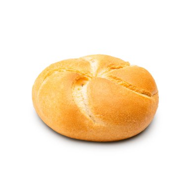 Beyaz arka planda izole edilmiş fırında ekmek rulosu. Yan görünüm