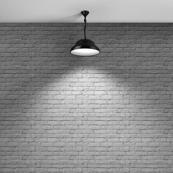 Cihlová stěna a stropní lampa — Stock fotografie