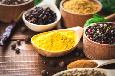 Kaşık içinde renkli baharatlar 