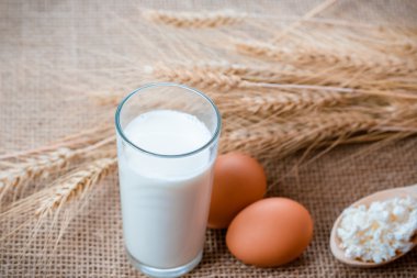 bardak süt, yumurta ve peynir
