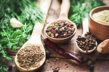 Kaşık içinde renkli baharatlar 