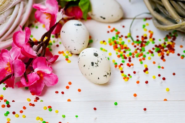 复活节巢的鸡蛋背景 — 图库照片
