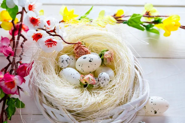 Easter nest with eggs background