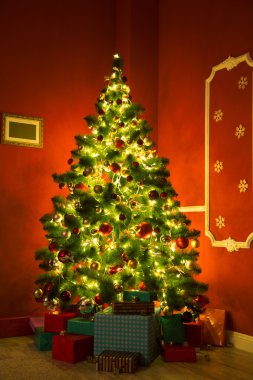 Işıklı Noel ağacı dalları