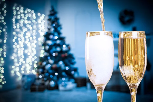 Two Christmas Champagne Glasses — Stock Photo, Image