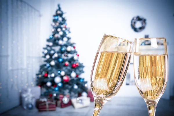 Two Christmas Champagne Glasses — Stock Photo, Image