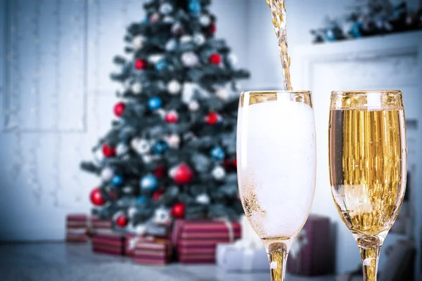 Two Christmas Champagne Glasses — Stock Photo, Image