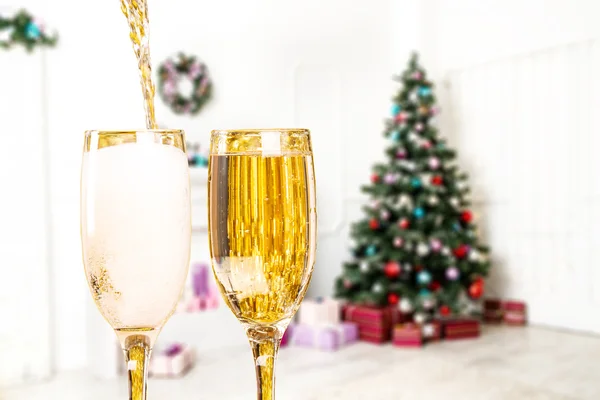 Two Christmas Champagne Glasses — Stock Photo, Image