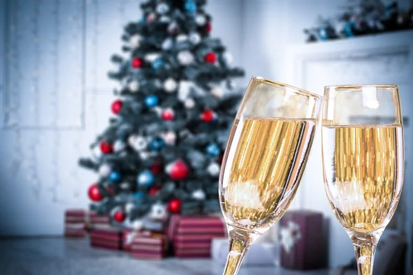 Two Christmas Champagne Glasses — Stock Photo, Image