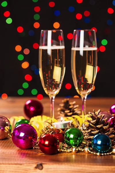 Champagne Wine against Christmas lights — Stock Photo, Image