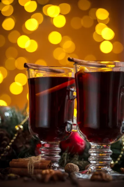 Christmas hot mulled wine with spices — Stock Photo, Image