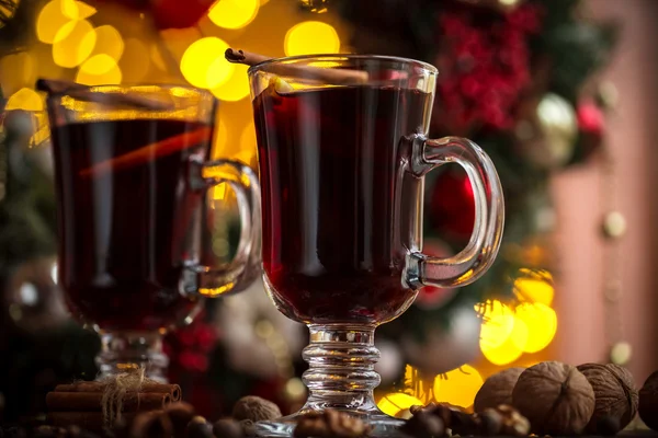 Christmas hot mulled wine with spices — Stock Photo, Image