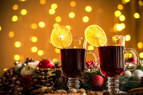 Christmas hot mulled wine with spices — Stock Photo, Image