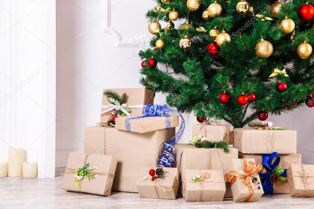 Christmas holiday fir tree and presents