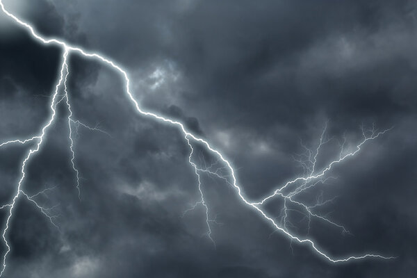 Lightning strike on cloudy sky