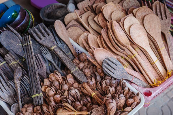 Kézi Fából Készült Konyhai Eszközök Piac Ázsia — Stock Fotó