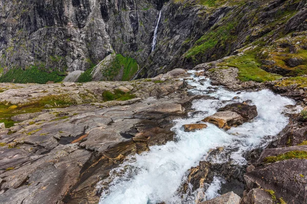 Kilátás Vízesések Troll Közúti Trollstigen Norvégia — Stock Fotó