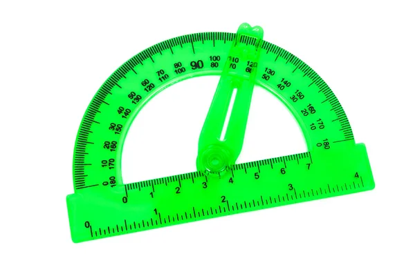 Green transparent protractor — Stock Photo, Image