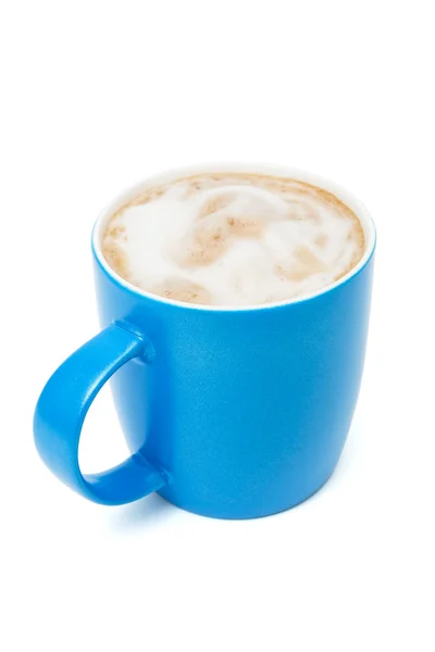 Blauwe cup met een cappuccino — Stockfoto