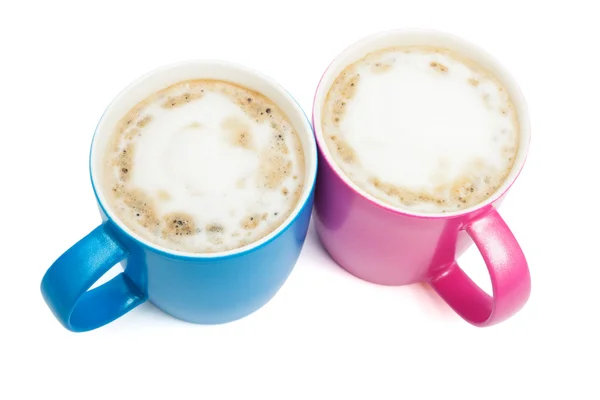 Copos de cappuccino no fundo branco — Fotografia de Stock