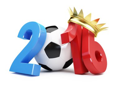 Futbol 2016 altın taç Fransa. Beyaz bir arka plan üzerinde 3D çizimler
