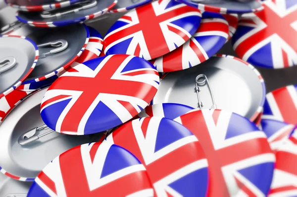Badge knappen Storbritannien flagga 3d illustrationer bakgrund — Stockfoto