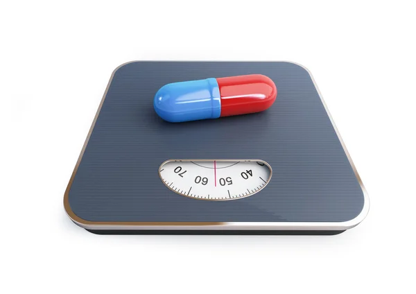 Pillen voor gewicht verlies vloer schaal op een witte achtergrond — Stockfoto