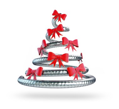 metal Christmas tree 3D rendering, 3D illustration clipart