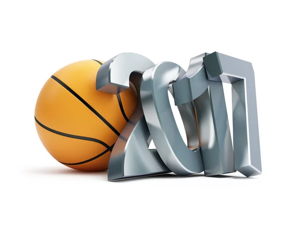 Pelota de baloncesto 2017 ilustración en 3D sobre un fondo blanco —  Fotos de Stock