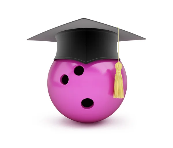 Bowling Ball with Graduation Cap 3D illustration on a white background — Stock Photo, Image