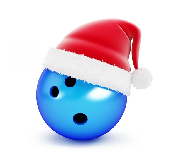 Bowlingball Weihnachtsmann auf weißem Hintergrund. 3D-Abbildungen — Stockfoto