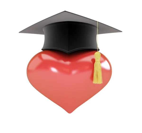 Heart sign graduation hat 3d Illustrations — Stock Photo, Image