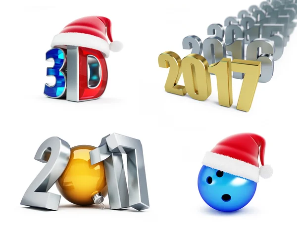 Ensemble de bonne année 2017, film 3d, Bowling Ball, Illustrations 3d sur fond blanc — Photo