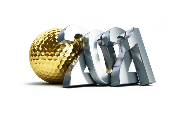 Nuovo Anno 2021 Pallina Golf Oro Sfondo Bianco Illustrazione Rendering — Foto Stock