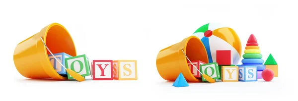 Spielzeug Alphabet Würfel Beachball Pyramide Auf Weißem Hintergrund Illustration Rendering — Stockfoto